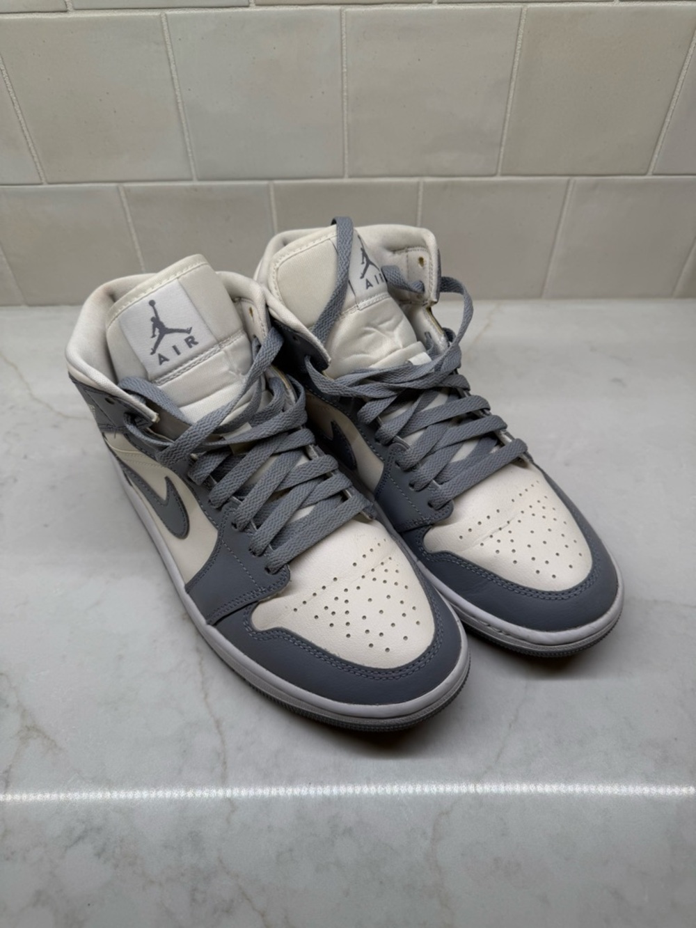 Air Jordan High Top Sneaker in White and Gray - Picture 2 of 6
